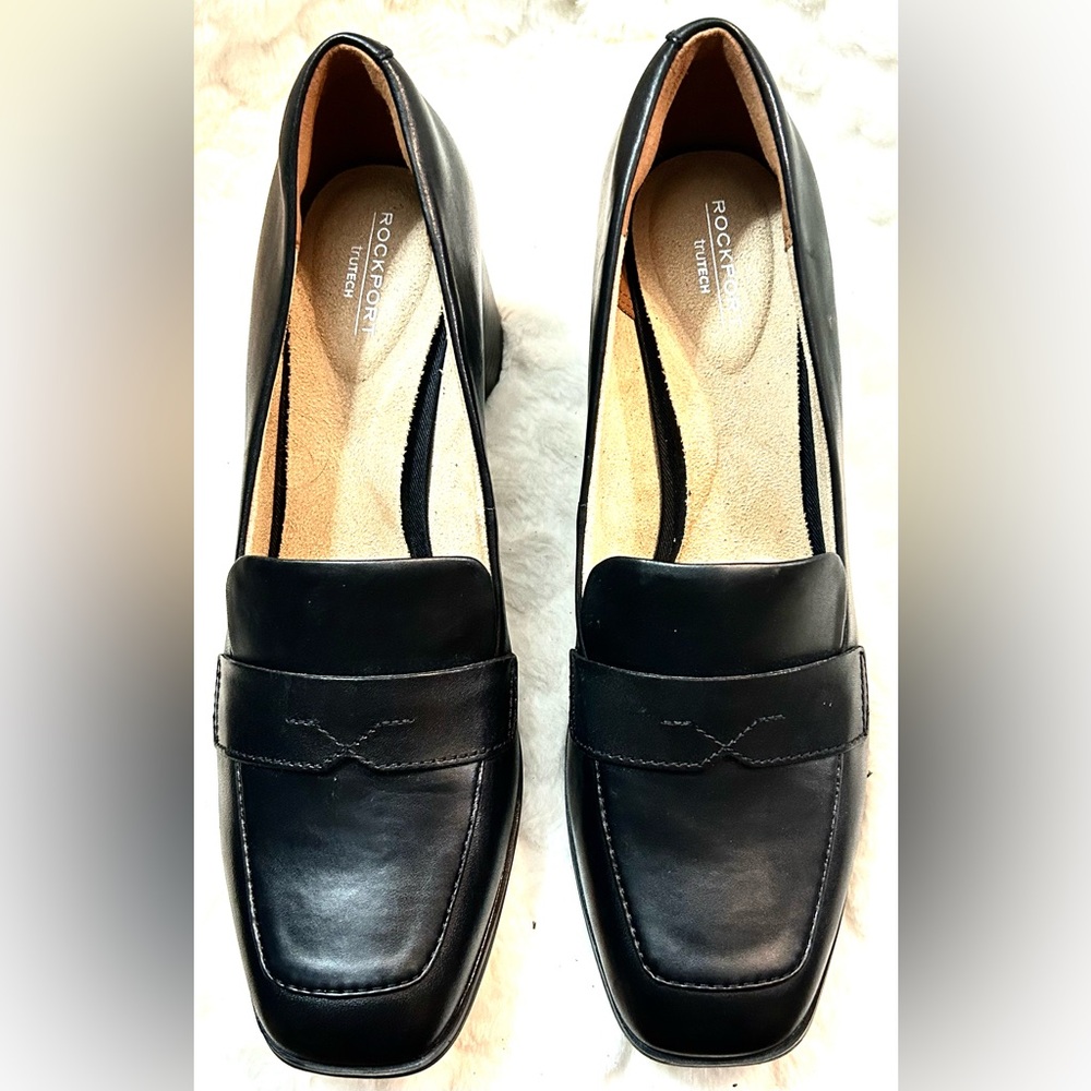 Rockport Black Leather Chunky Block Heel Penny Loafer women’s size 8 - Picture 3 of 13